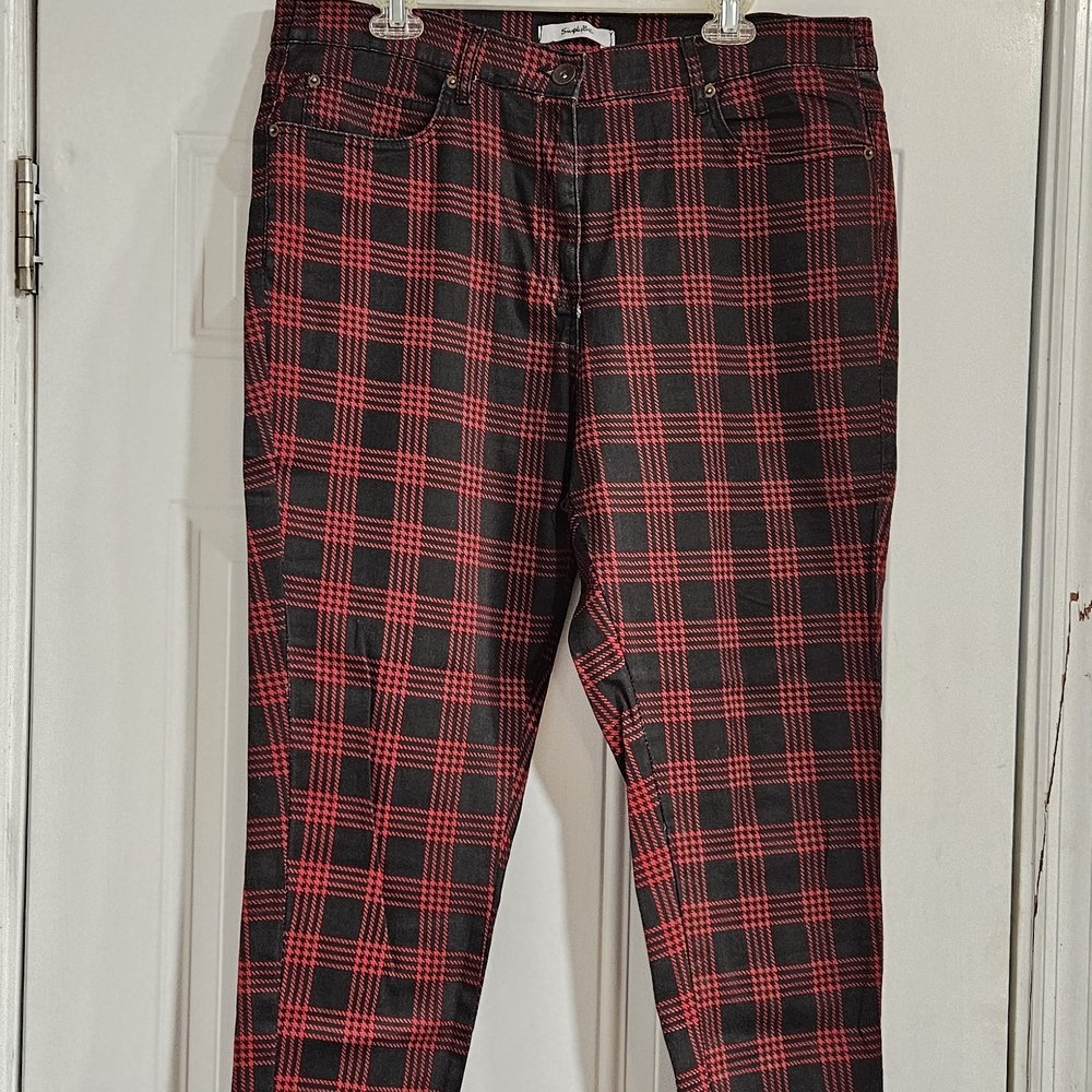 Simply Be Red and Black Checkered Trousers